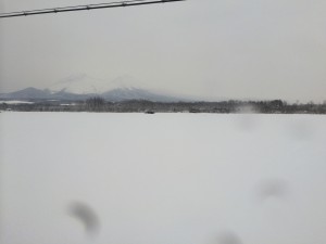 雪に埋まる大沼公園