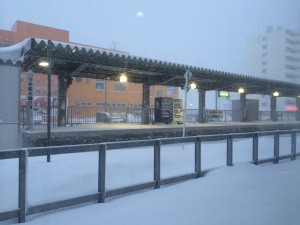 冬の早朝稚内駅