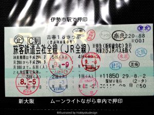 青春18きっぷ　券面　下車印も押していただけました。
